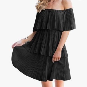 Off the Shoulder Layered Ruffle Black Dress / NWOT